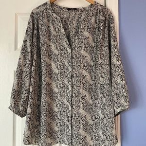 NYDJ Plus Size Black & White Pintuck Top